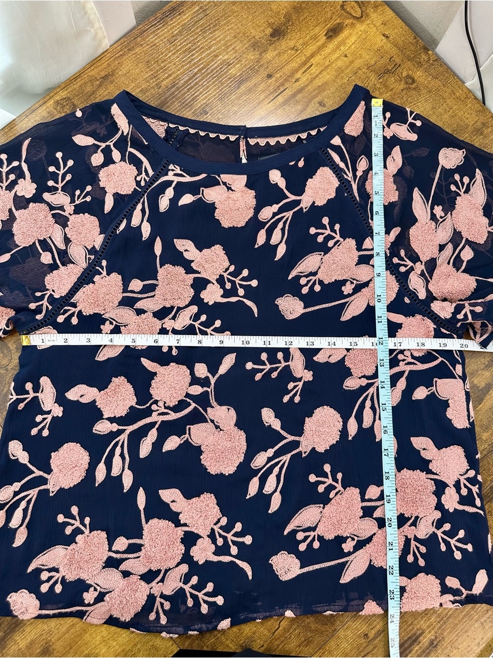 Maeve by Anthropologie Franca Textured Floral Blouse, Navy and Pale Pink, Medium - Picture 13 of 16
